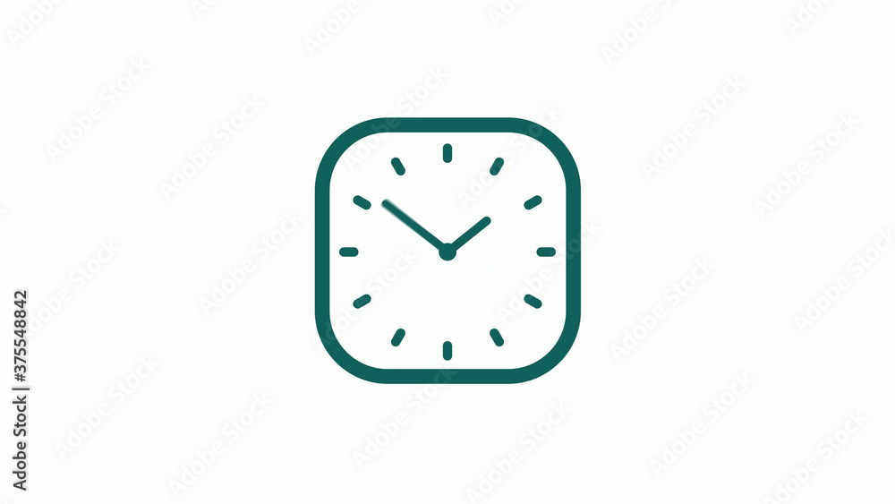 Amazing cyan color square clock icon on white background,12 hours clock icon Amazing cyan color square clock icon on white background,12 hours clock icon