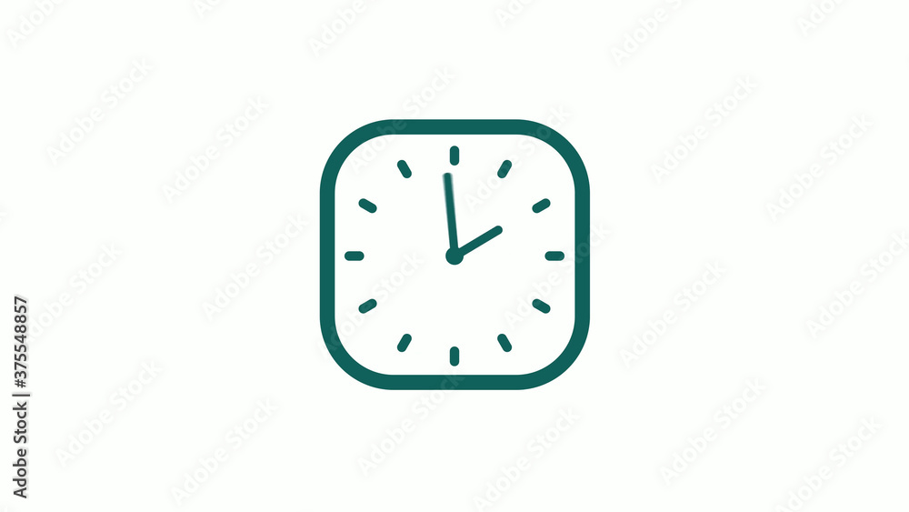 Amazing cyan color square clock icon on white background,12 hours clock icon Amazing cyan color square clock icon on white background,12 hours clock icon