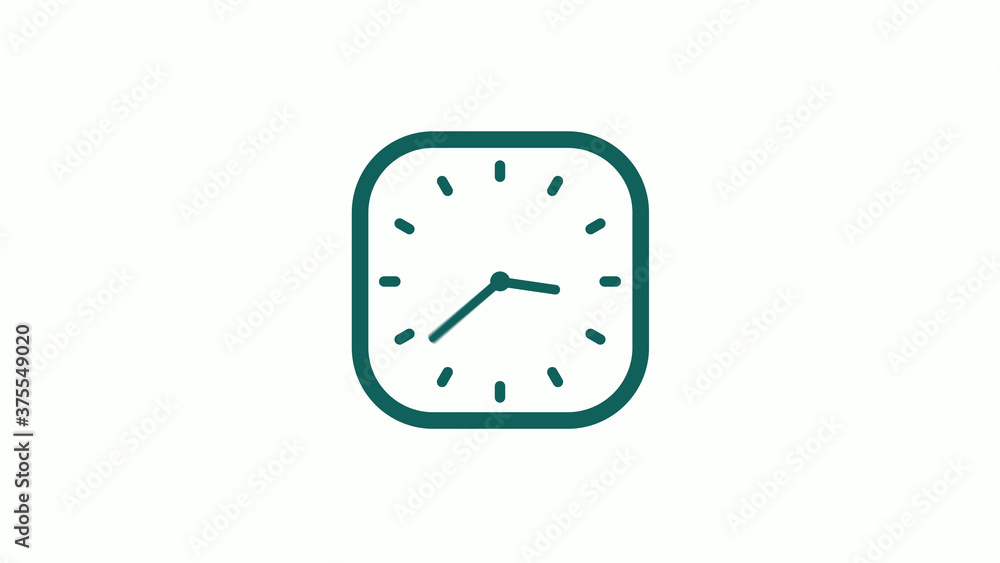 Amazing cyan color square clock icon on white background,12 hours clock icon Amazing cyan color square clock icon on white background,12 hours clock icon