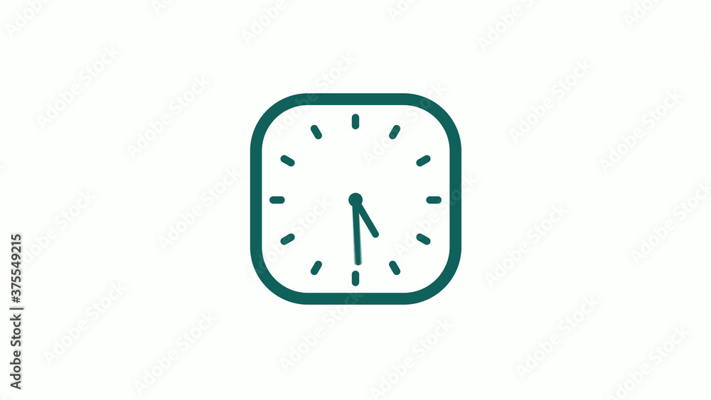 Amazing cyan color square clock icon on white background,12 hours clock icon