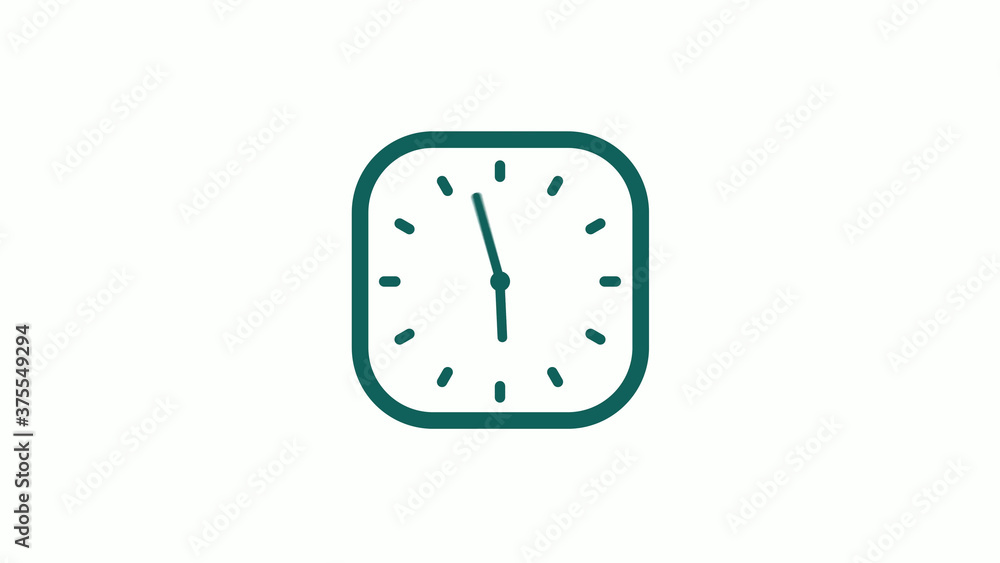 Amazing cyan color square clock icon on white background,12 hours clock icon