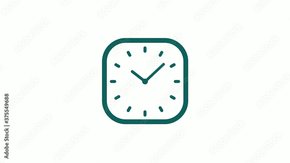 Amazing cyan color square clock icon on white background,12 hours clock icon Amazing cyan color square clock icon on white background,12 hours clock icon
