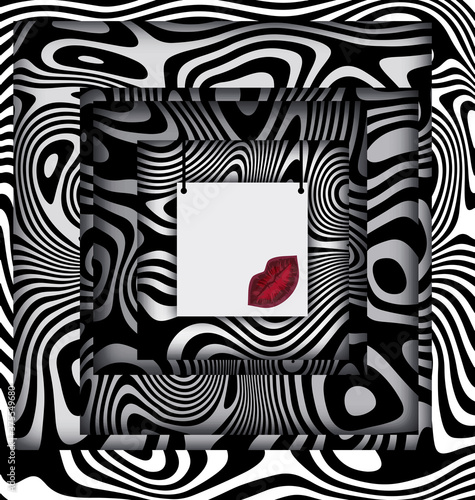 abstract white black colored image of square frames with red lips