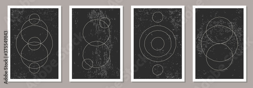 Trendy set of abstract creative minimalist artistic hand drawn composition