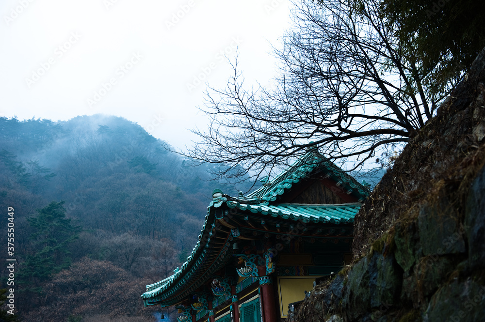 The beautiful landscape of temple and mountain The beautiful landscape of temple and mountain