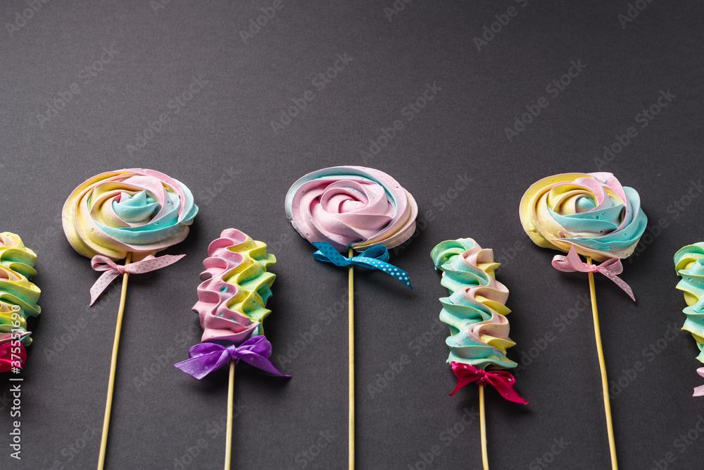 bright colored handmade meringue candies.