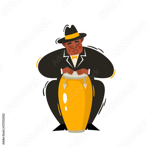 Cartoon vector illustration of conga player isolated on white.