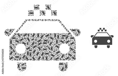 Vector taxi car mosaic is designed from scattered self taxi car icons. Recursive mosaic from taxi car.