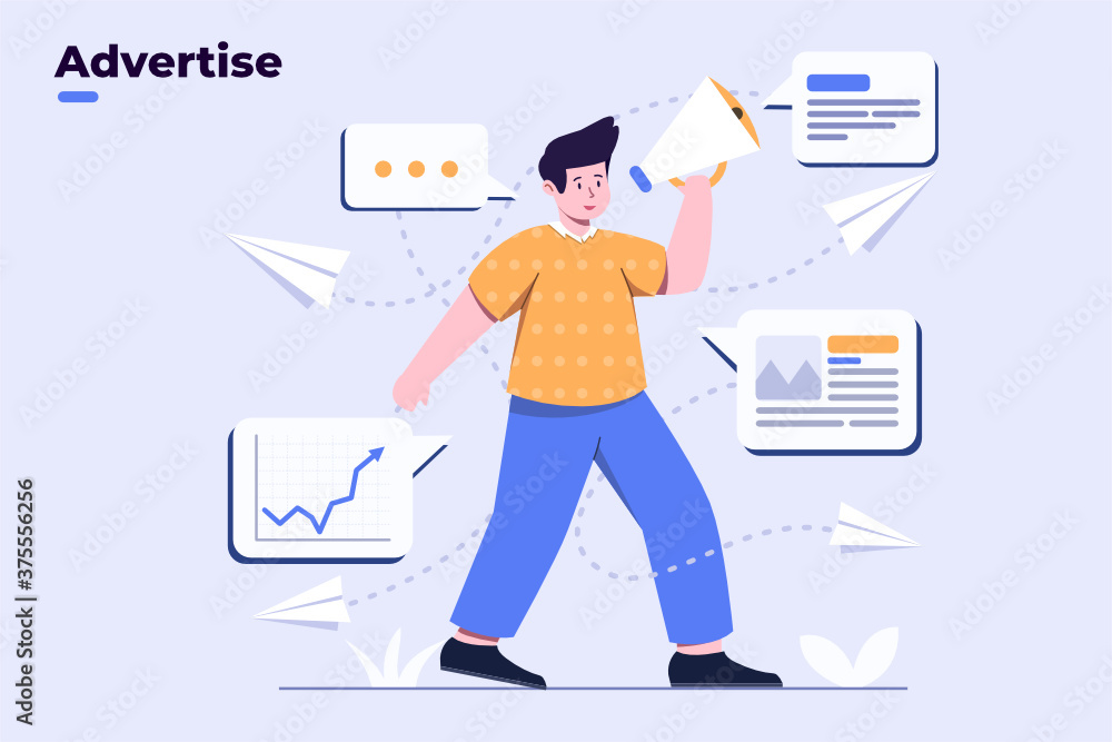 digital modern marketing flat illustration concept. online social media marketing. advertisement analytic data. promotion on Internet and social media. can be used for landing page, UI/UX, banner.