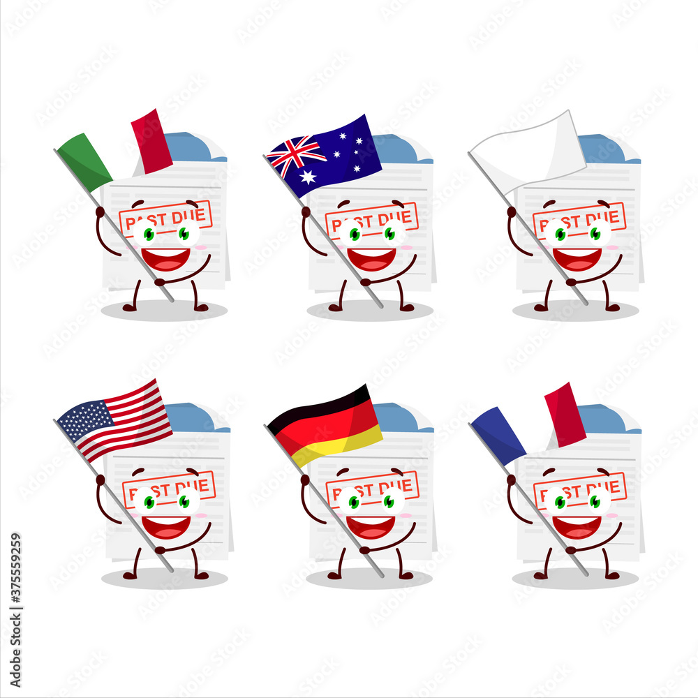 Bill paper cartoon character bring the flags of various countries Bill paper cartoon character bring the flags of various countries