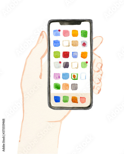watercolor illustration of mobile phone