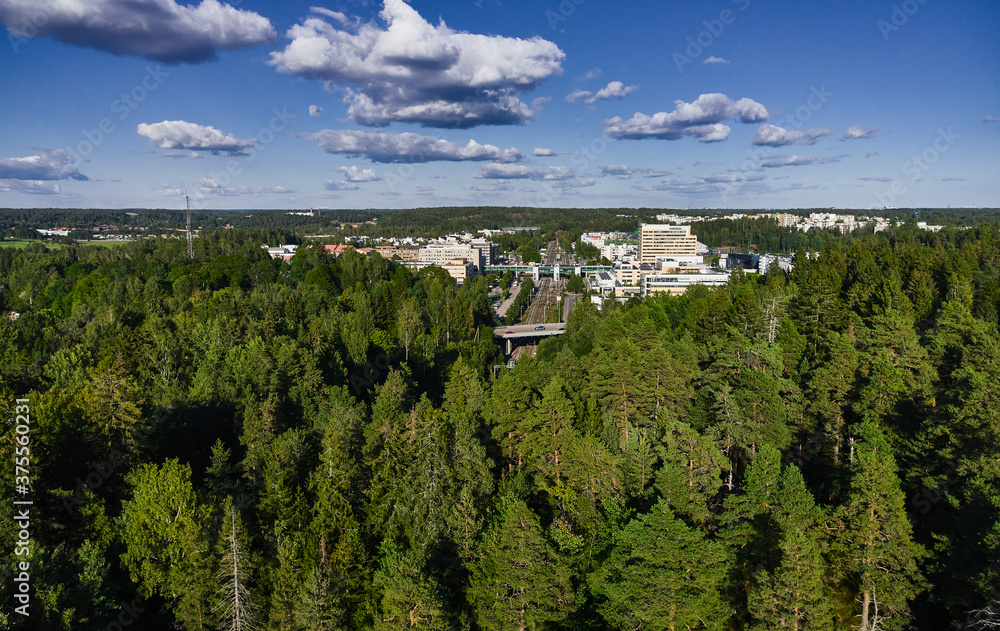 Aerial view of the Espoo Center district in the sunny summer day, Finland.