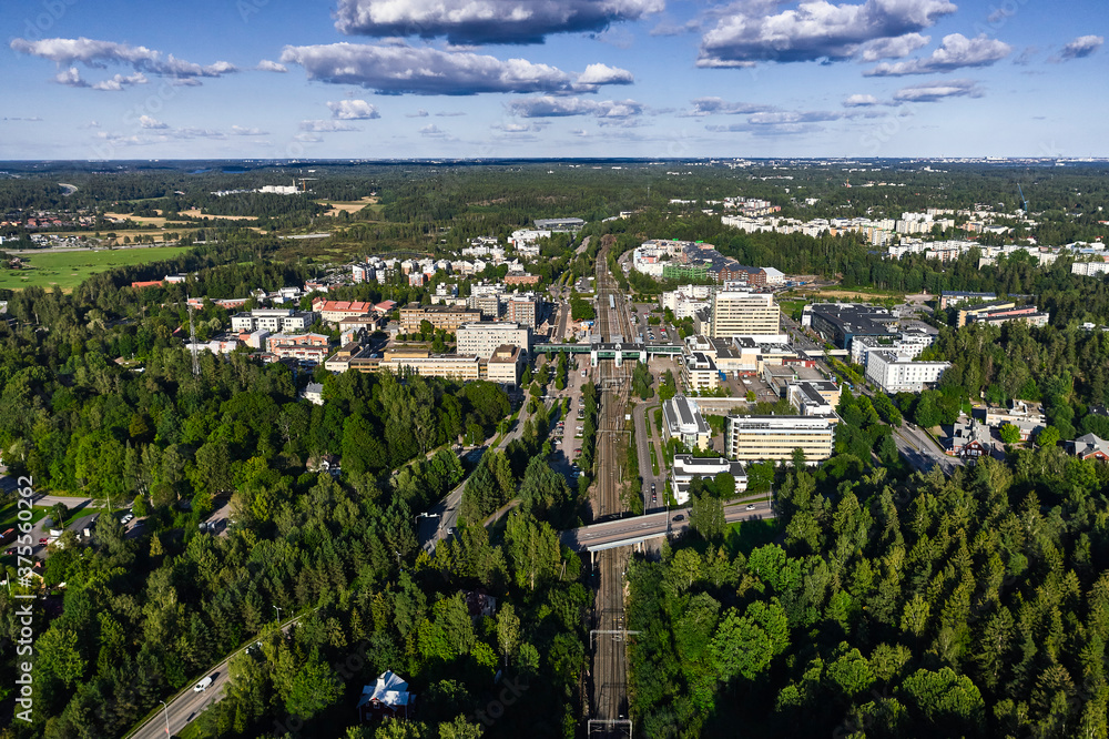 Aerial view of the Espoo Center district in the sunny summer day, Finland.