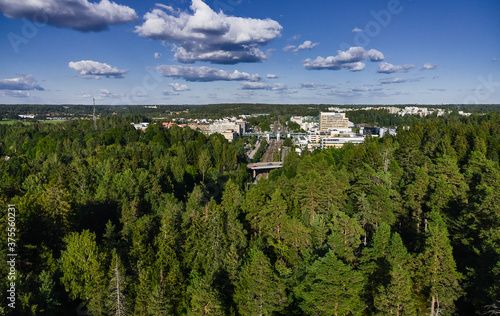 Obraz na płótnie Aerial view of the Espoo Center district in the sunny summer day, Finland. w salonie
