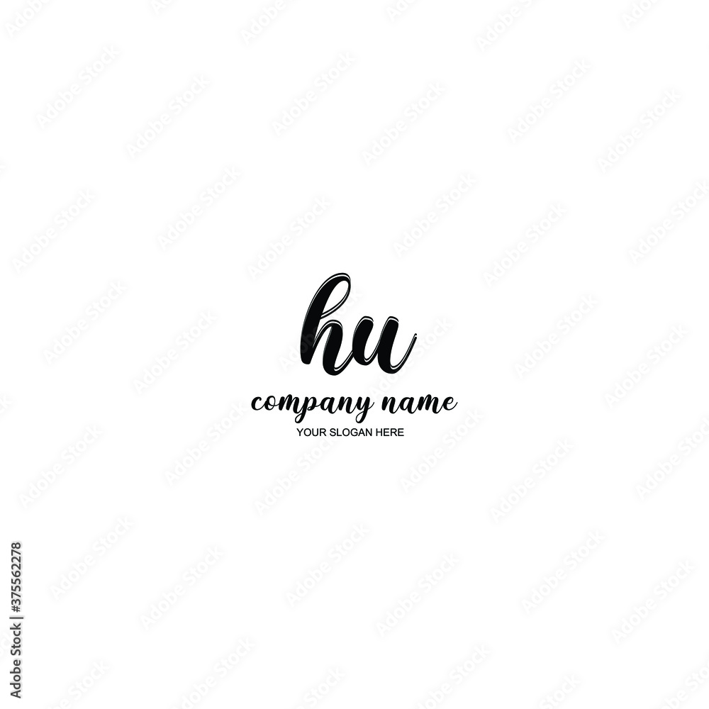 HU Initial handwriting logo template vector