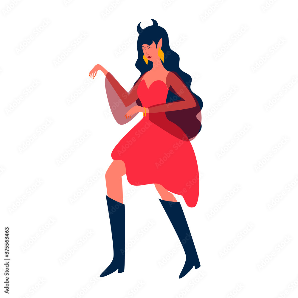 Beautiful girl in a witch costume, isolated on a white background. Vector flat illustration. Design for Halloween, printing, advertising, stickers Beautiful girl in a witch costume, isolated on a white background. Vector flat illustration. Design for Halloween, printing, advertising, stickers