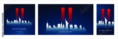 9/11 Patriot Day banner. USA Patriot Day card. September 11, 2001. We will never forget you. Vector design template for Patriot Day.