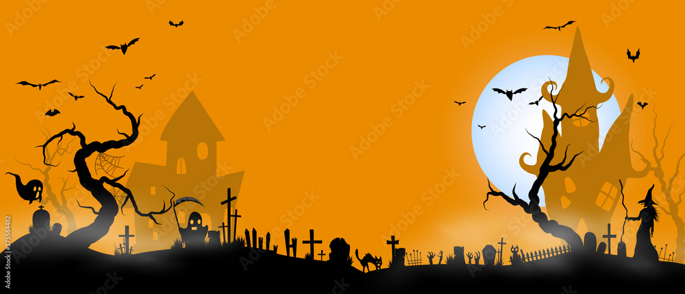 Halloween Paper art Party poster. Carnival Background concept design