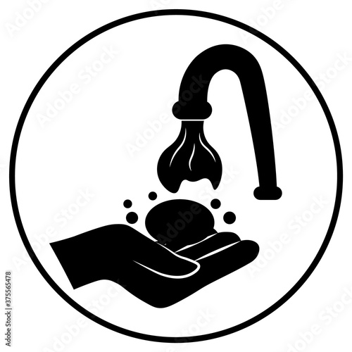 wash your hands pictogram black icon; vector flat illustration, symbol for app, print or web.