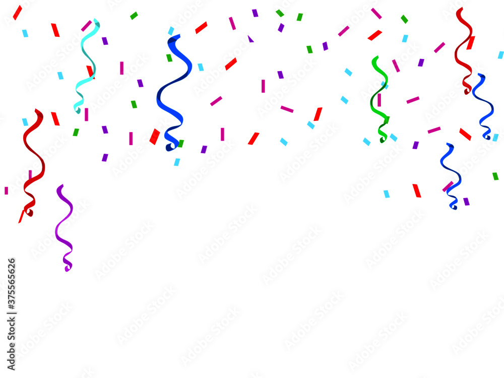 Colorful Confetti And Ribbon Falling On Transparent Background. Vector