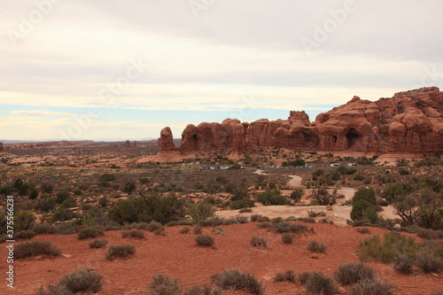 Scenic view of Double Arch at Arches National Park in Utah  USA