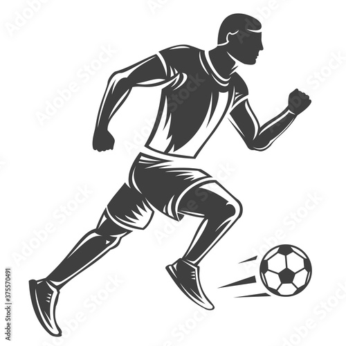 Hand drawn silhouette running man football player isolated on white background. Stylized vector illustration of athletics. Minimalistic vintage design template element for print, label, badge.