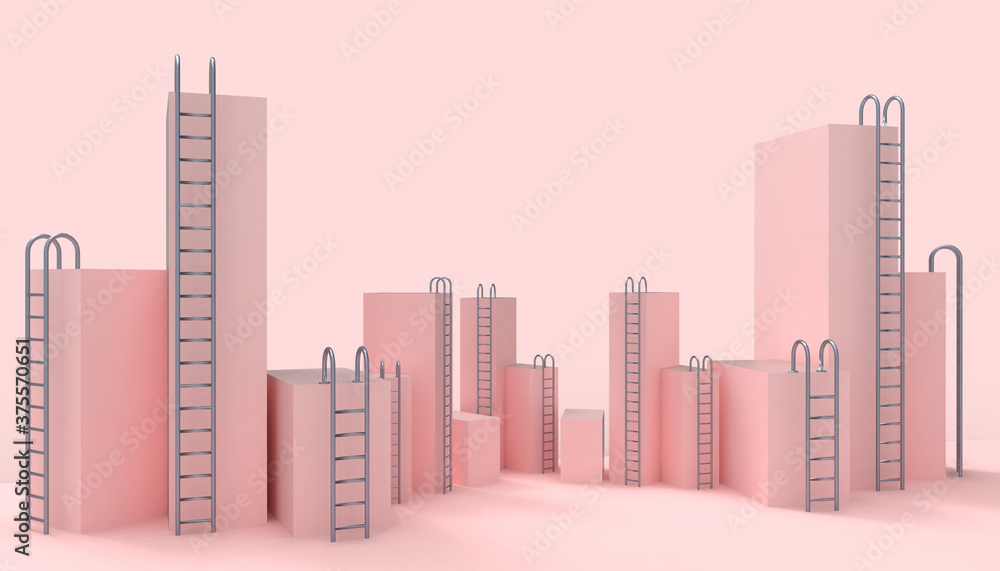 Ladder Business Concept and Ideas Marketing Box Geometric shapes minimal on pink background - 3d rendering
