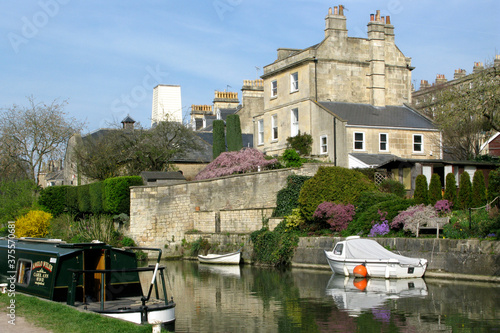 Historic Georgian houses along the Kennet and Avon canal in Bath, Somerset