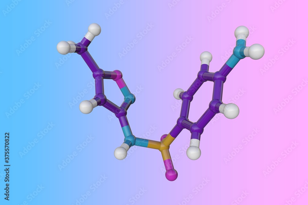 Molecular model of sulfamethoxazole, an antibiotic used for bacterial