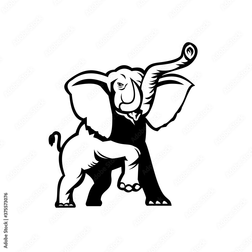African Elephant Loxodonta African Bush Elephant or African Forest Elephant Prancing Stencil Black and White African Elephant Loxodonta African Bush Elephant or African Forest Elephant Prancing Stencil Black and White