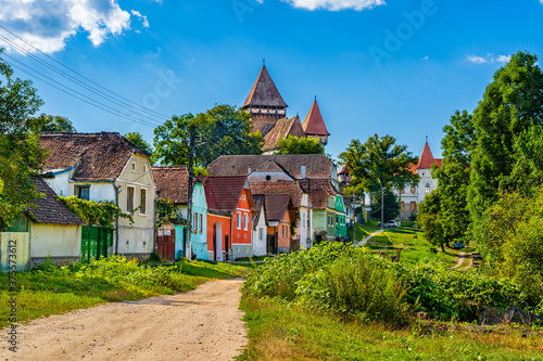 Traditional saxon village with fortified church in Iacobeni, Sibiu county, Transylvania, Romania