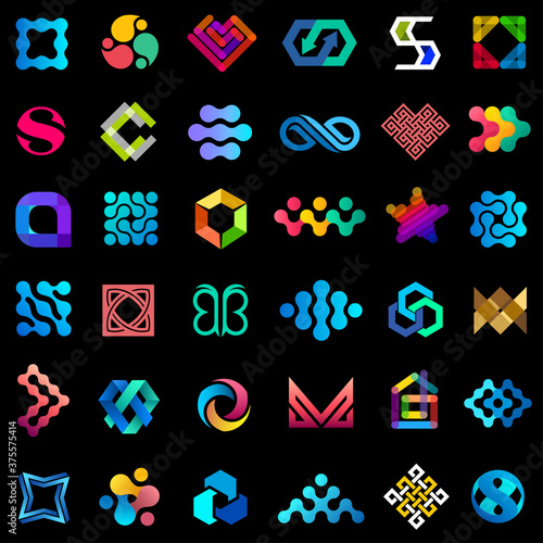 Big vector set of logo design. Unusual icons for business.