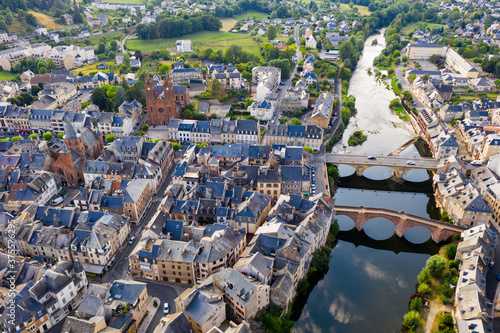 Panoramic view from above on the city Espalion and river Lot. France photo