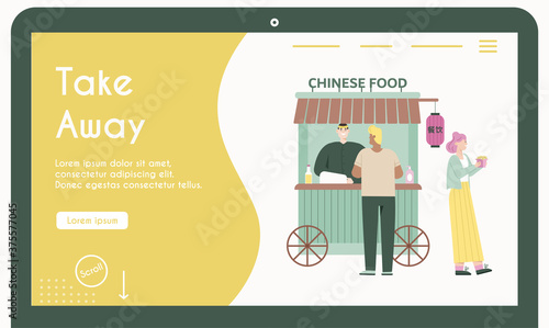 Take away food. Chinese cafe. Flat vector illustration