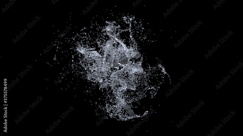 Water Splash on black background. 3d illustration.