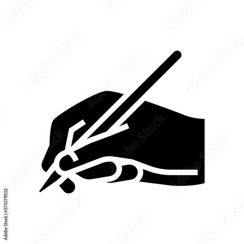 writing hand hold pen glyph icon vector. writing hand hold pen sign. isolated contour symbol black illustration