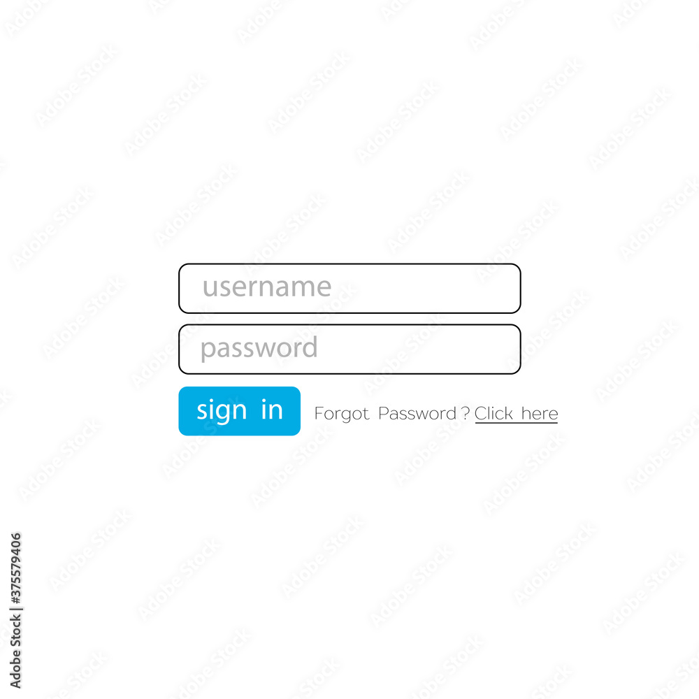 Username and password. Password and Login. User page. Vector illustration Username and password. Password and Login. User page. Vector illustration