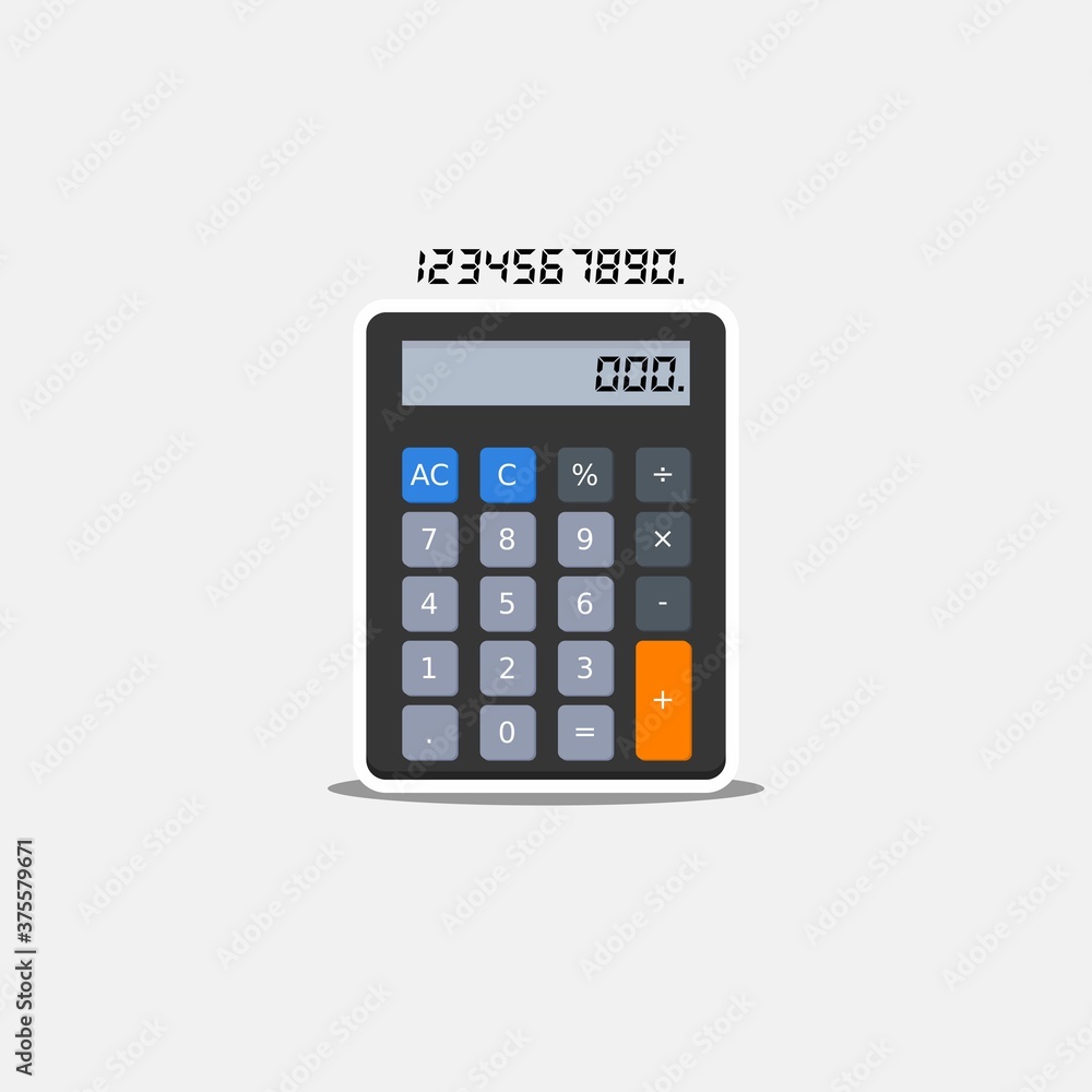 Calculator and Digital number White Stroke and Shadow icon vector isolated. Calculator and Digital number White Stroke and Shadow icon vector isolated.