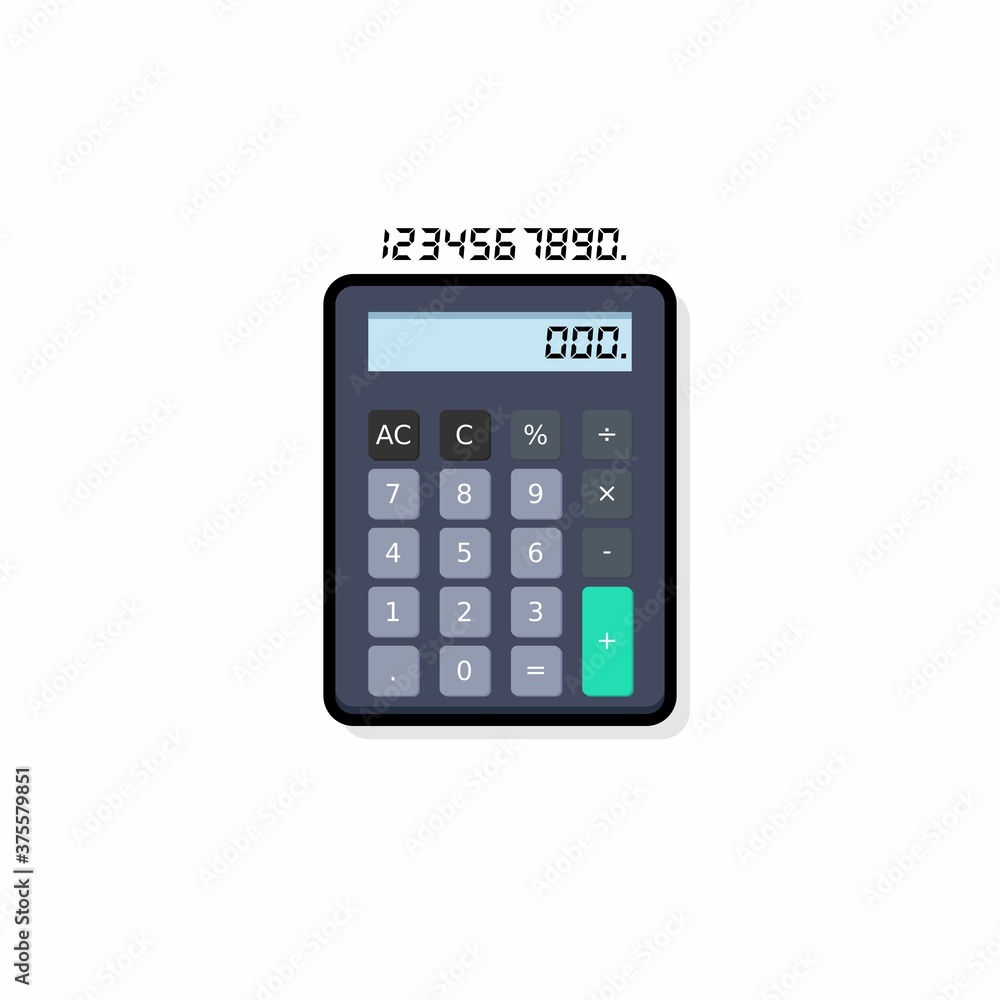 Calculator and Digital number Black Stroke and Shadow icon vector isolated. Calculator and Digital number Black Stroke and Shadow icon vector isolated.