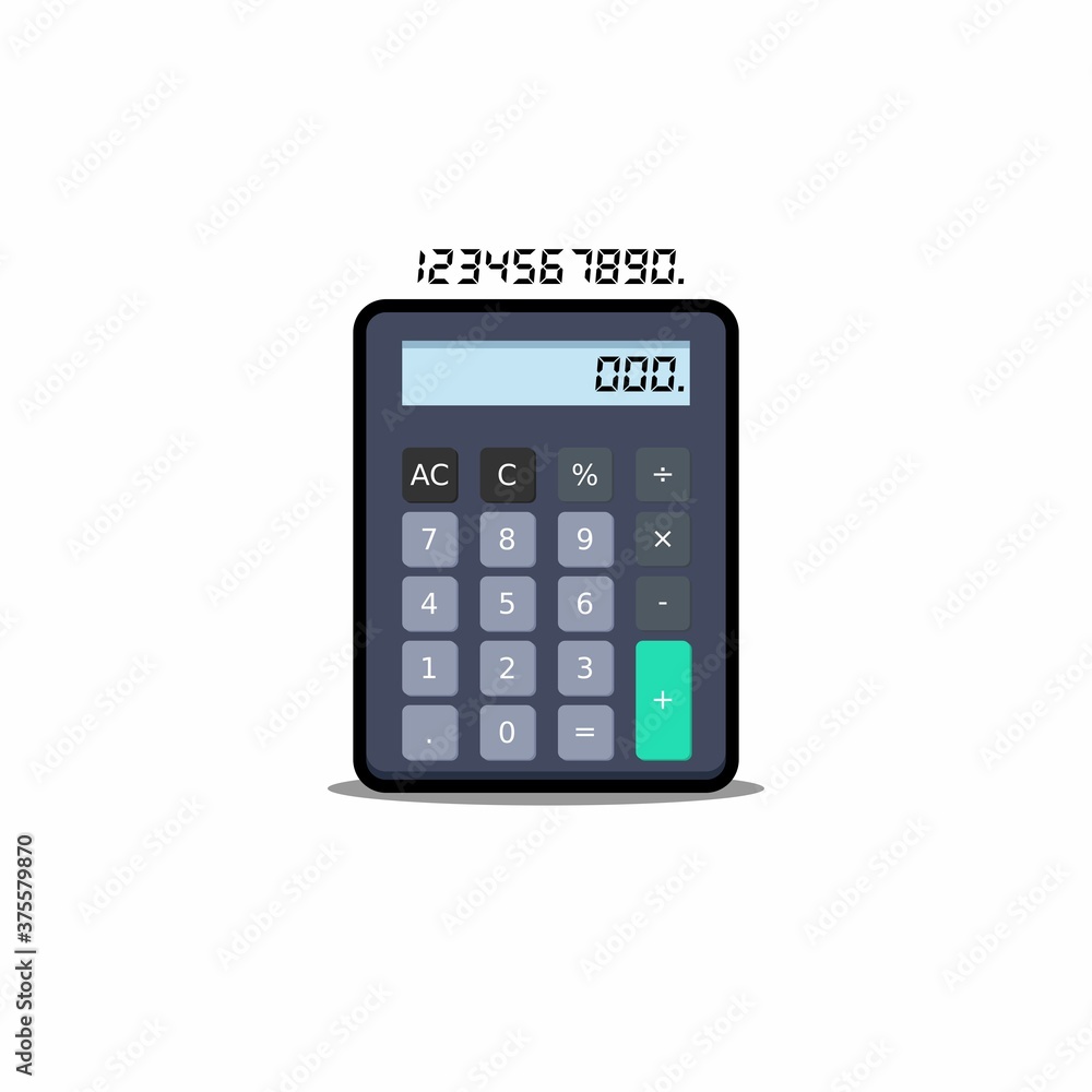Calculator and Digital number Black Stroke and Shadow icon vector isolated. Calculator and Digital number Black Stroke and Shadow icon vector isolated.