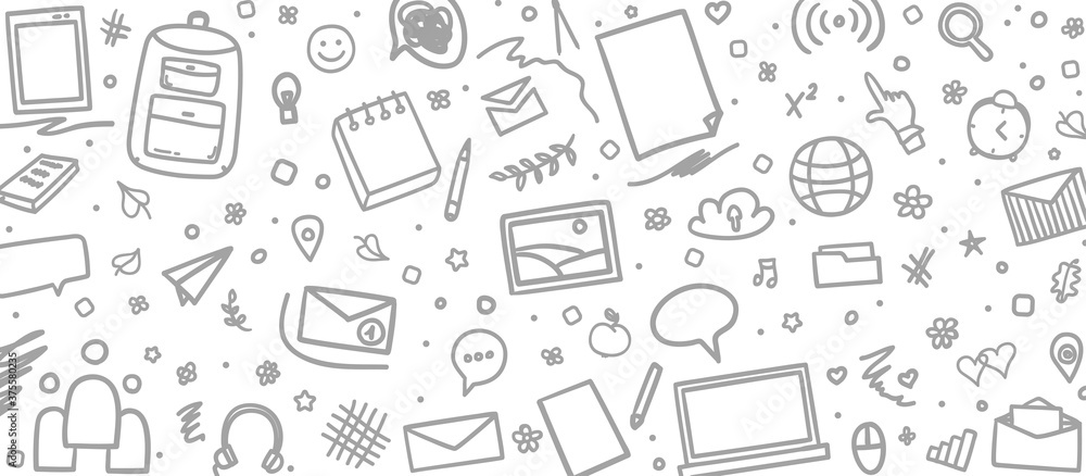 Abstract pattern with school supplies. Back to school. Education concept. Black and white illustration Abstract pattern with school supplies. Back to school. Education concept. Black and white illustration