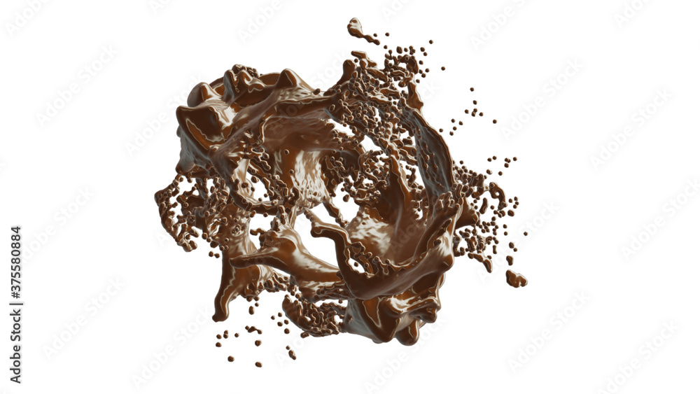 Fototapeta premium Chocolate Splash with droplets 3d rendering. 3d illustration.