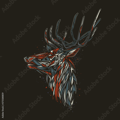 Original vector illustration in retro style. Deer head in abstract style. Design for t-shirt or sticker