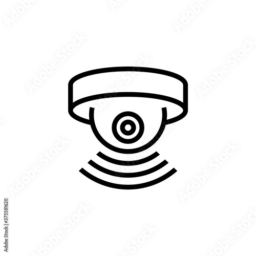 Cctv camera with motion sensor, vector linear icon.