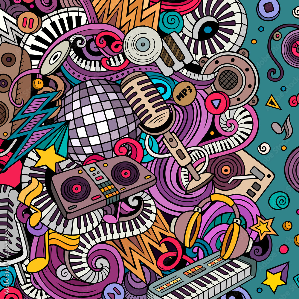 Cartoon vector doodles Disco music frame Cartoon vector doodles Disco music frame