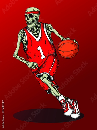 artwork illustration and t-shirt design skeleton basketball   premium vector