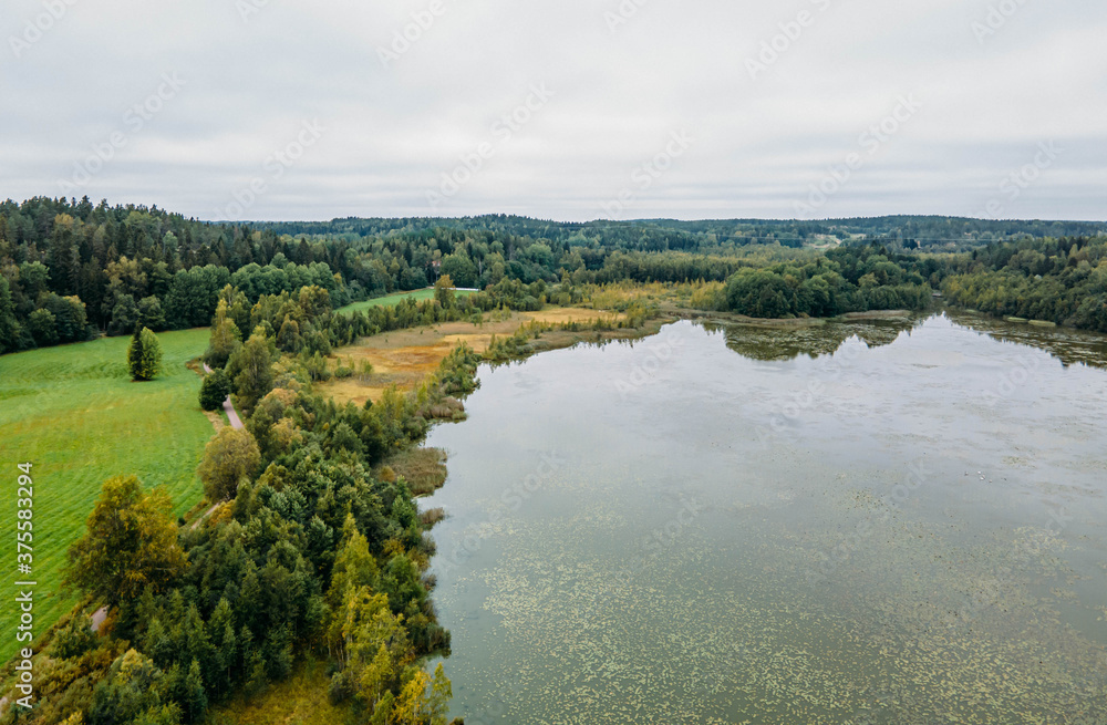 Aerial view to autumn classic Finnish landscape in Nuuksio national park