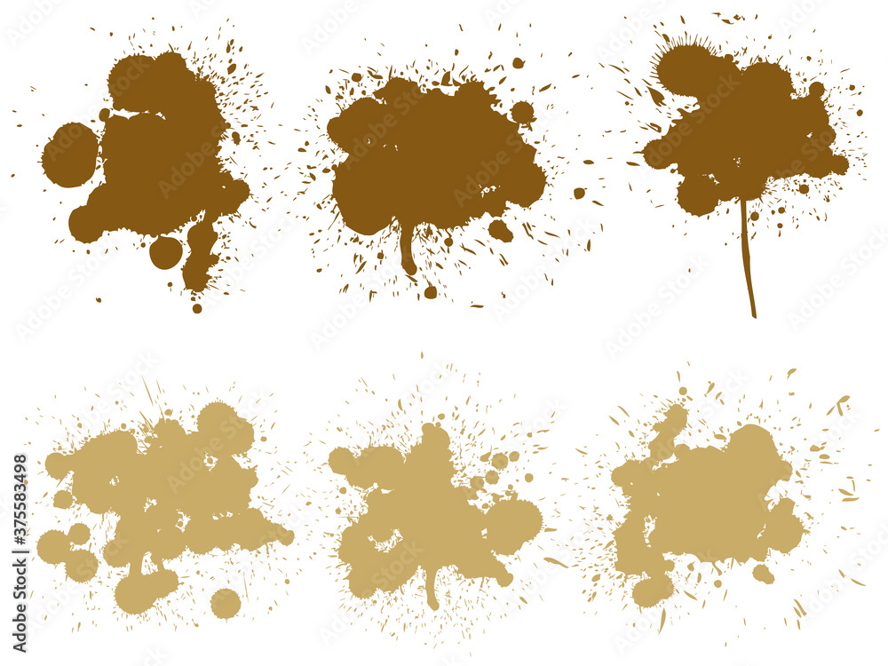 Vector collection of artistic grungy paint drop, hand made creative splash or splatter stroke set isolated white background. Abstract grunge dirty coffee stain group or graphic art vintage decoration Vector collection of artistic grungy paint drop, hand made creative splash or splatter stroke set isolated white background. Abstract grunge dirty coffee stain group or graphic art vintage decoration