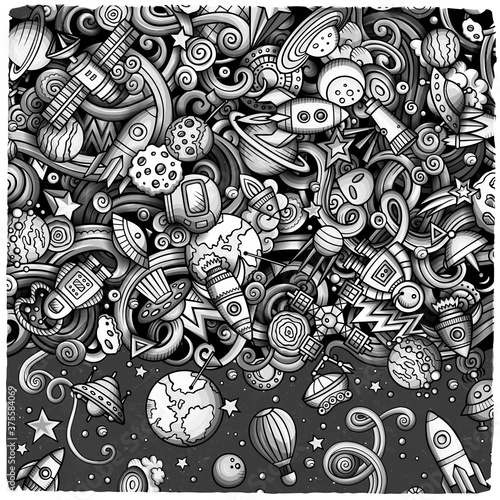 Cartoon cute doodles Space frame card