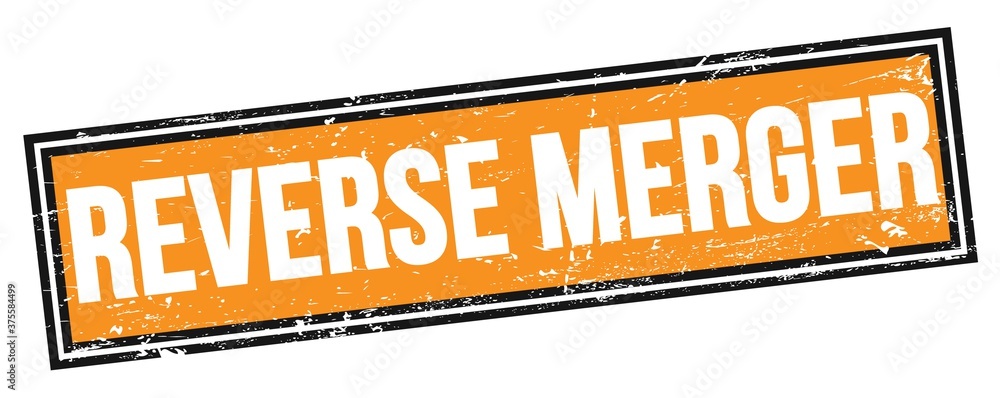 Fototapeta premium REVERSE MERGER text on orange black grungy rectangle stamp.